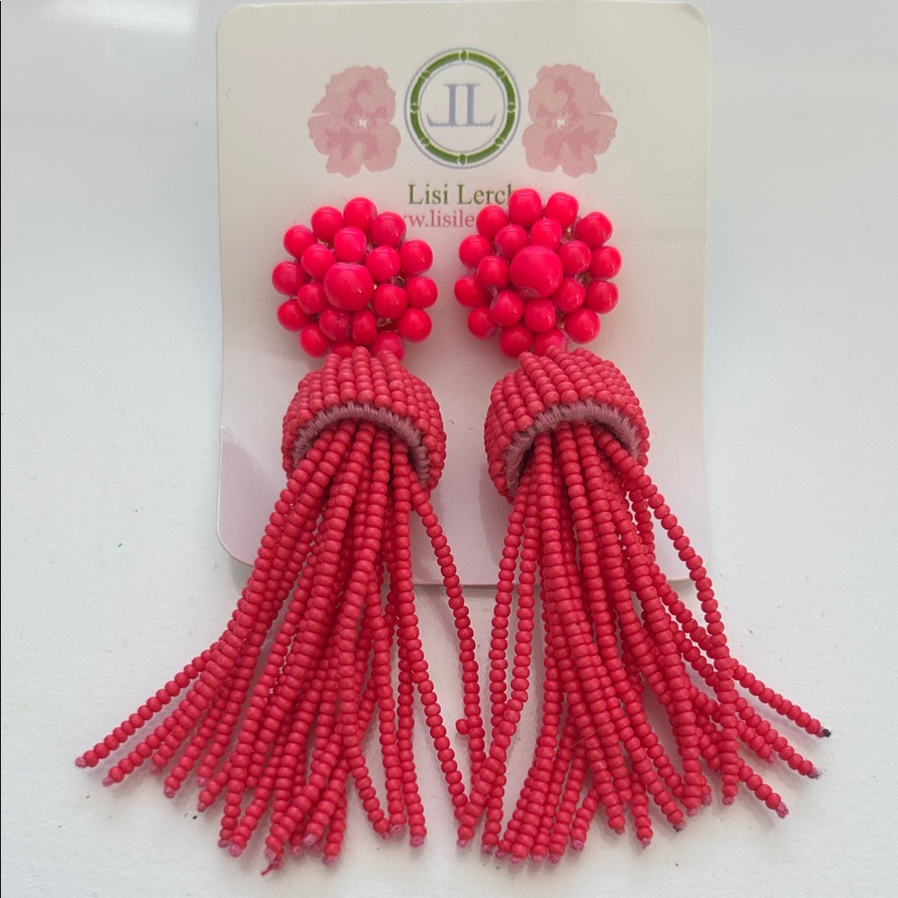 Lisi Lerch Pink Beaded Tassel Earrings